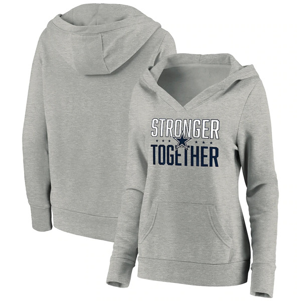 Women's Dallas Cowboys Heather Gray Stronger Together Crossover Neck Pullover Hoodie(Run Small)