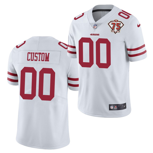 Men's San Francisco 49ers ACTIVE PLAYER Custom 2021 White 75th Anniversary Patch Red Limited Stitched NFL Jersey (Check description if you want Women or Youth size)
