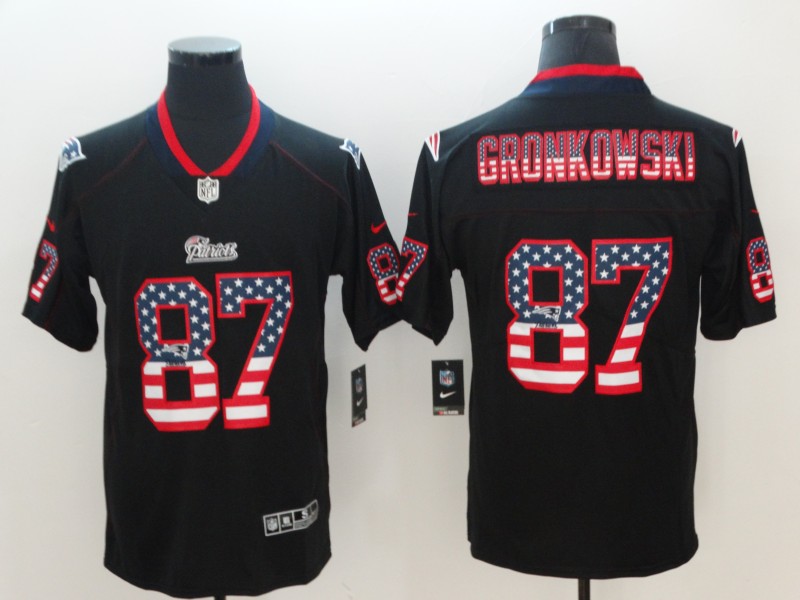 Men's Patriots #87 Rob Gronkowski 2018 Black USA Flag Color Rush Limited Fashion NFL Stitched Jersey