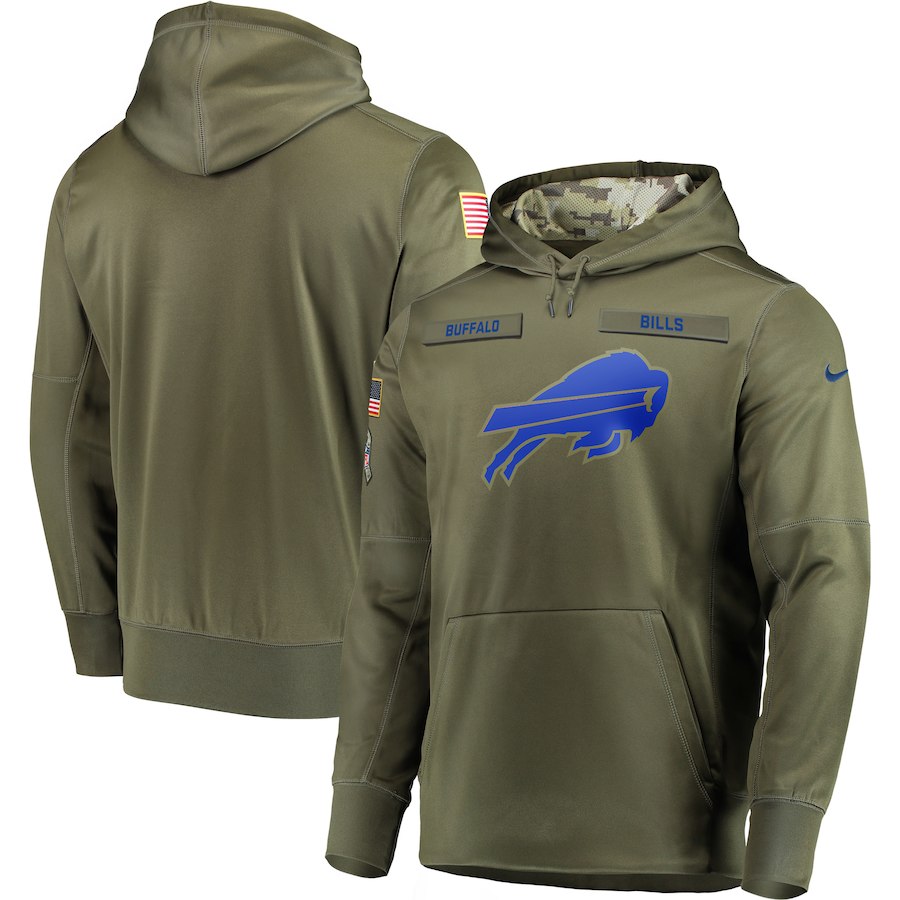 Men's Buffalo Bills 2018 Olive Salute to Service Sideline Therma Performance Pullover Stitched NFL Hoodie