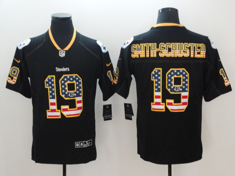 Men's Steelers #19 JuJu Smith-Schuster Black USA Flag Color Rush Limited Fashion NFL Stitched Jersey