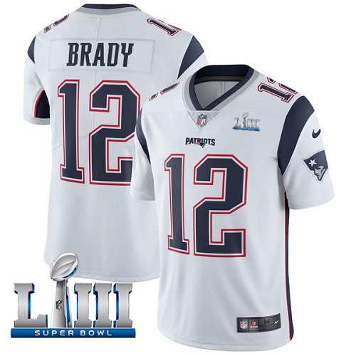 Men's New England Patriots #12 Tom Brady White Super Bowl LIII Bound Vapor Untouchable Limited Stitched NFL Jersey