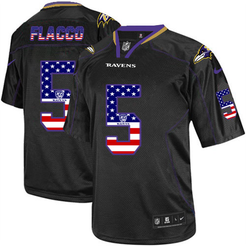 Men's Nike Ravens # 5 Joe Flacco Black USA Flag Fashion Elite Stitched Jersey