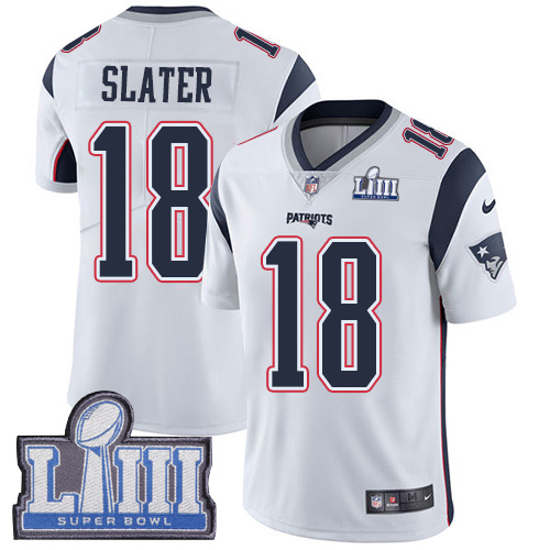 Men's New England Patriots #18 Matt Slater White Super Bowl LIII Vapor Untouchable Limited Stitched NFL Jersey