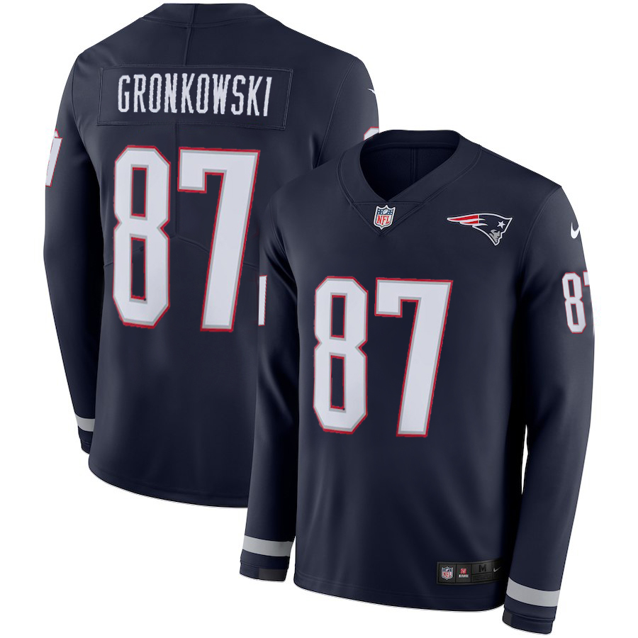 Men's Patriots #87 Rob Gronkowski Navy Therma Long Sleeve Stitched NFL Jersey