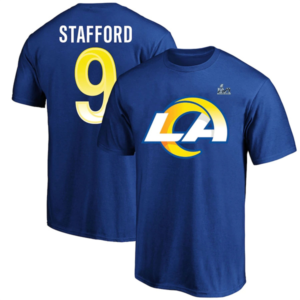 Men's Los Angeles Rams #9 Matthew Stafford 2022 Royal Super Bowl LVI Champions T-Shirt