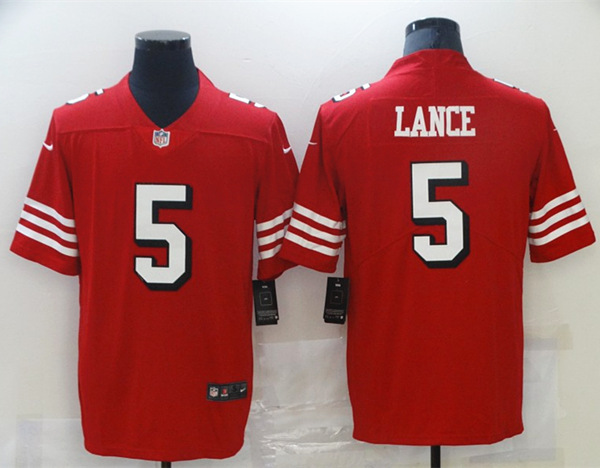 Men's San Francisco 49ers #5 Trey Lance Red 2021 NFL Draft Red Vapor Untouchable Limited Stitched Jersey (Check description if you want Women or Youth size)