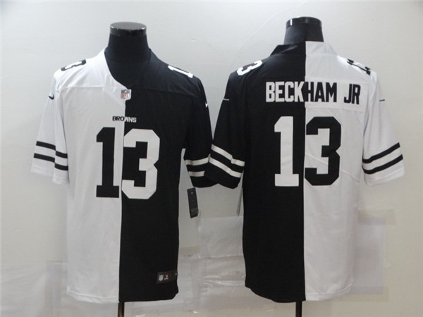 Men's Cleveland Browns #13 Odell Beckham Jr Black White Split 2020 Stitched Jersey