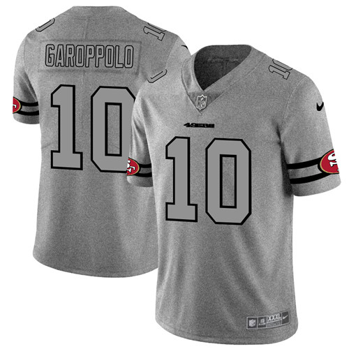 Men's San Francisco 49ers #10 Jimmy Garoppolo 2019 Gray Gridiron Team Logo Limited Stitched NFL Jersey
