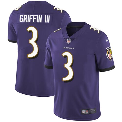 Men's Baltimore Ravens #3 Robert Griffin III Purple Limited NFL Jersey