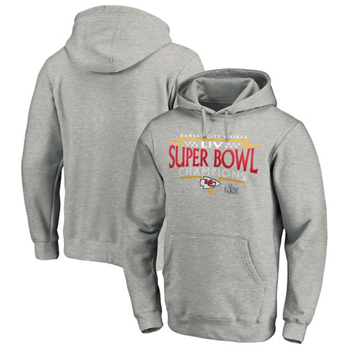 Men's Kansas City Chiefs NFL Heather Gray Pro Line by Fanatics Branded Super Bowl LIV Champions Neutral Zone Pullover Hoodie