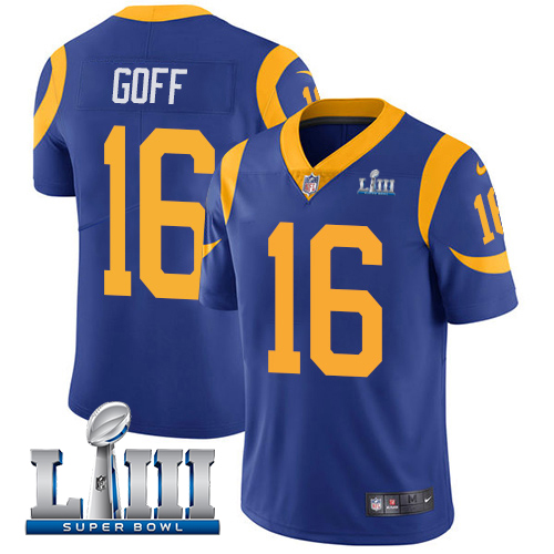 Men's Los Angeles Rams #16 Jared Goff Royal Blue Super Bowl LIII Vapor Untouchable Limited Stitched NFL Jersey