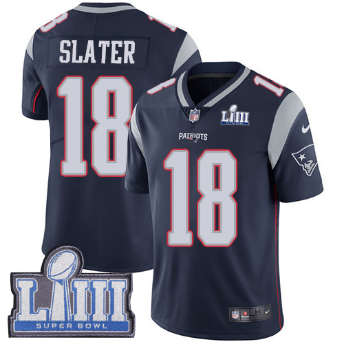 Men's New England Patriots #18 Matt Slater Navy Blue Super Bowl LIII Vapor Untouchable Limited Stitched NFL Jersey