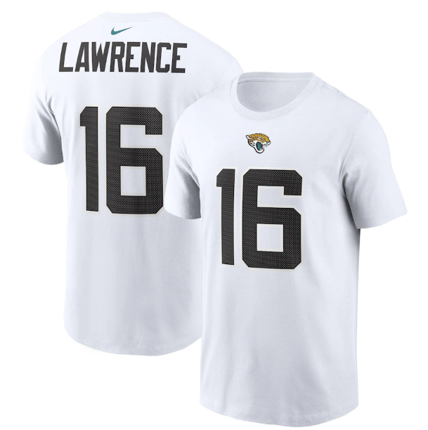 Men's Jacksonville Jaguars #16 Trevor Lawrence 2021 White NFL Draft First Round Pick Player Name & Number NFL T-Shirt