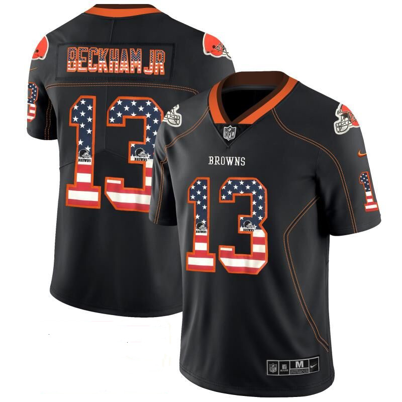 Men's Cleveland Browns #13 Odell Beckham Jr. Black USA Flag Fashion NFL Limited Stitched