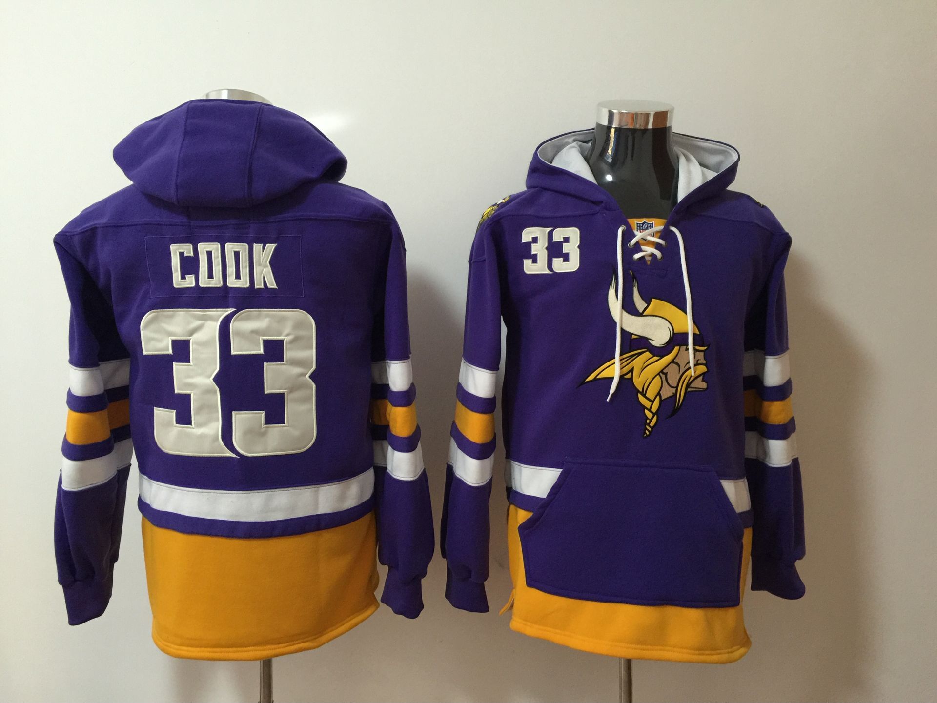Men's Minnesota Vikings #33 Dalvin Cook Purple All Stitched NFL Hooded Sweatshirt