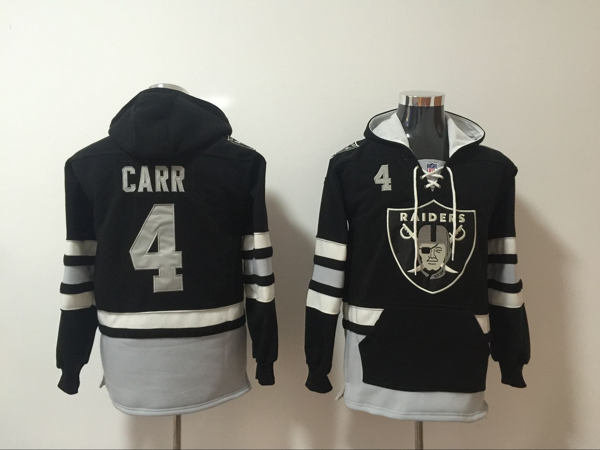 Men's Oakland Raiders #4 Derek Carr Black All Stitched Hooded Sweatshirt