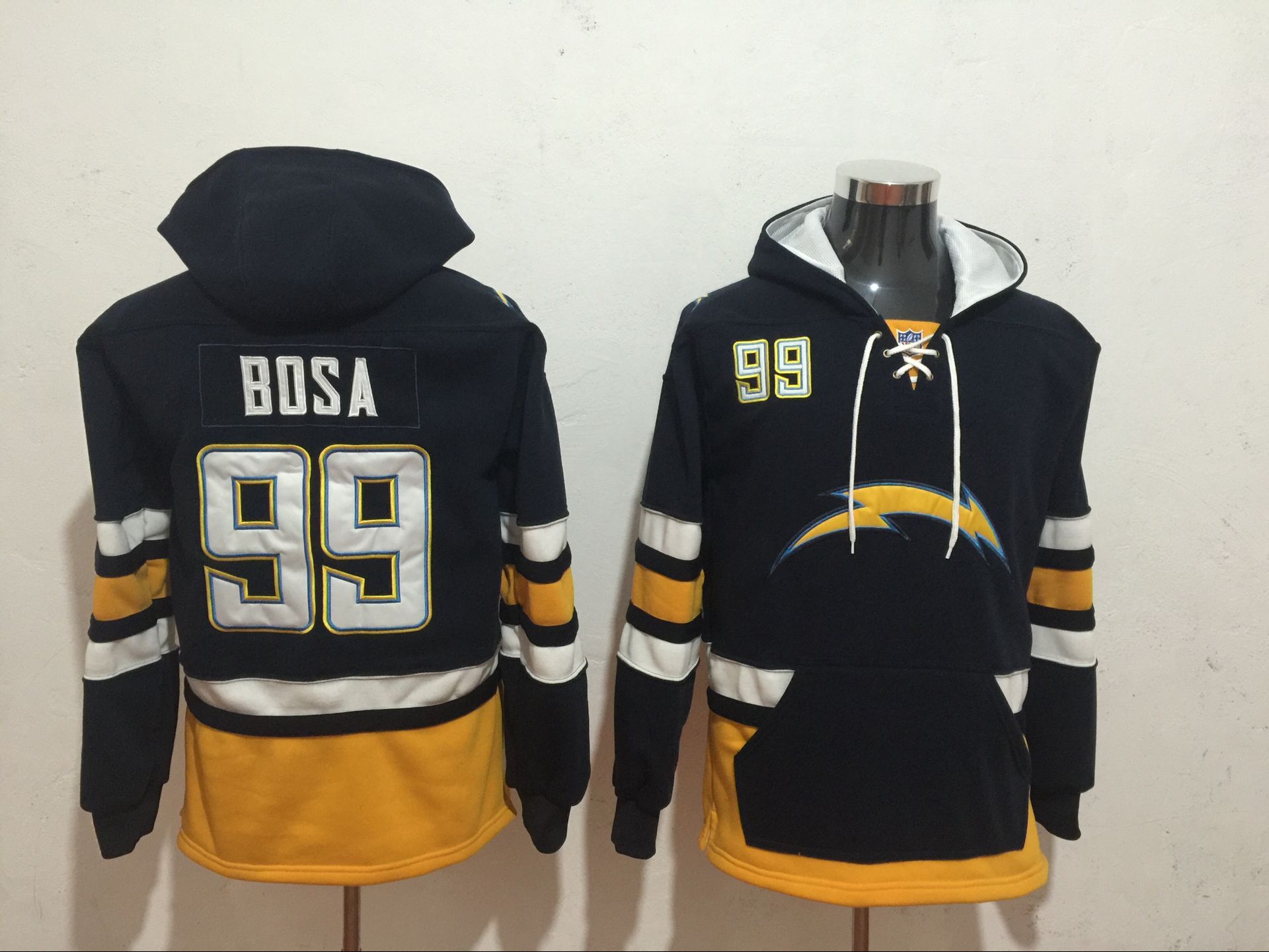 Men's Los Angeles Chargers #99 Joey Bosa Black All Stitched NFL Hooded Sweatshirt