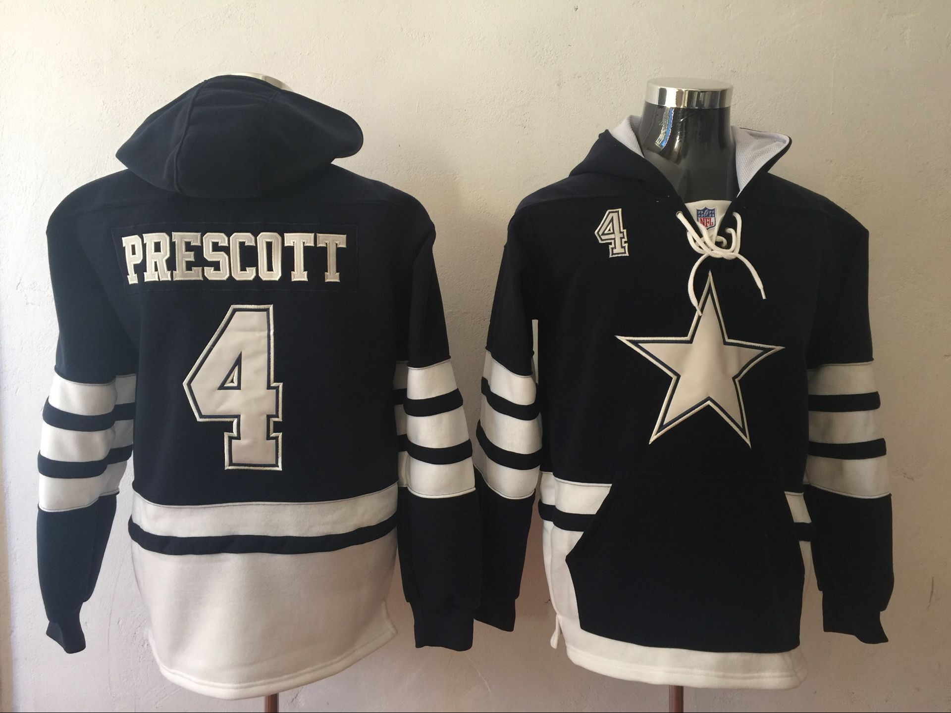 Men's Dallas Cowboys #4 Dak Prescott Navy All Stitched NFL Hooded Sweatshirt