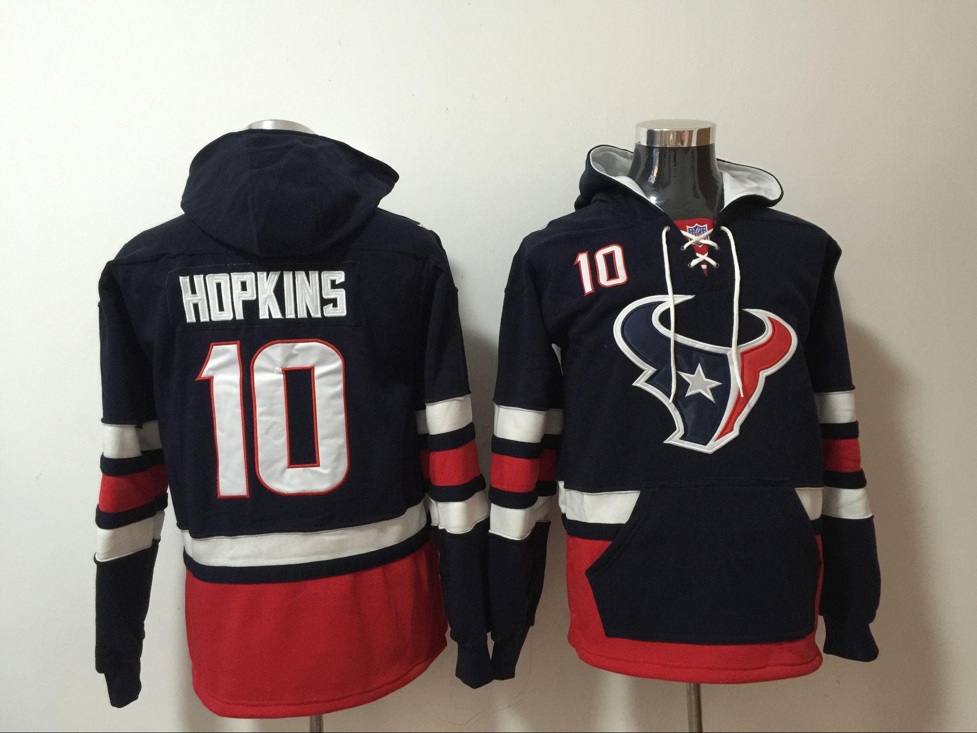 Men's Houston #10 DeAndre Hopkins Navy All Stitched NFL Hooded Sweatshirt
