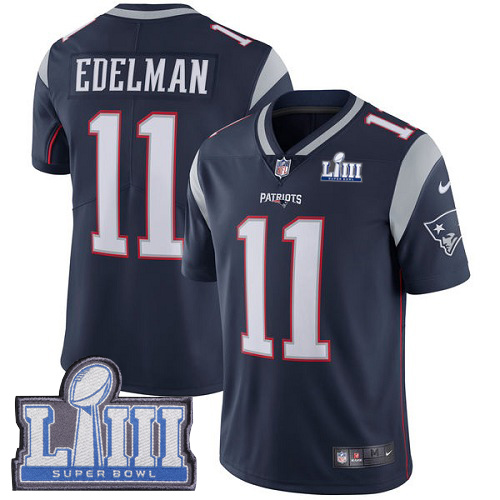 Men's New England Patriots #11 Julian Edelman Navy Blue Super Bowl LIII Bound Vapor Untouchable Limited Stitched NFL Jersey