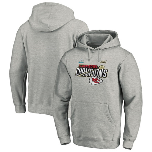 Men's Kansas City Chiefs NFL Heather Gray Pro Line by Fanatics Branded Super Bowl LIV Champions Trophy Collection Locker Room Pullover Hoodie