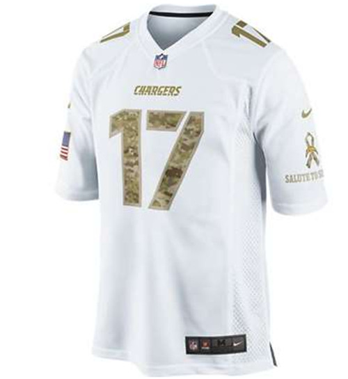 Men's Los Angeles Chargers #17 Philip Rivers White Camo Salute To Srvice Stitched NFL Jersey