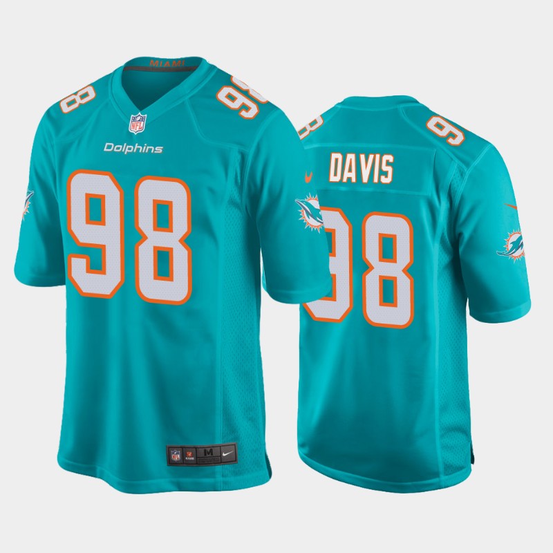 Men's Miami Dolphins # #98 Raekwon Davis 2020 Aqua Stitched NFL Jersey