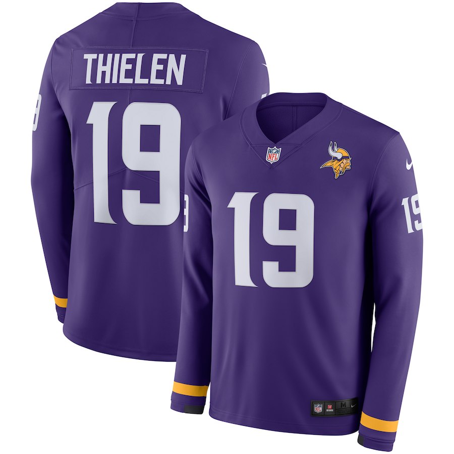 Men's Vikings #19 Adam Thielen Purple Therma Long Sleeve Stitched NFL Jersey
