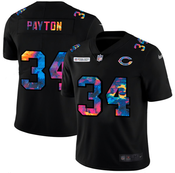 Men's Chicago Bears #34 Walter Payton 2020 Black Crucial Catch Limited Stitched NFL Jersey