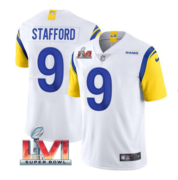 Men's Los Angeles Rams #9 Matthew Stafford White 2022 Super Bowl LVI Vapor Limited Stitched Jersey