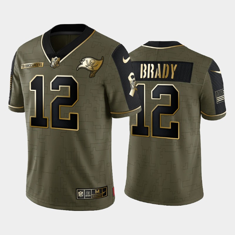 Men's Tampa Bay Buccaneers #12 Tom Brady 2021 Olive Camo Salute To Service Golden Limited Stitched Jersey