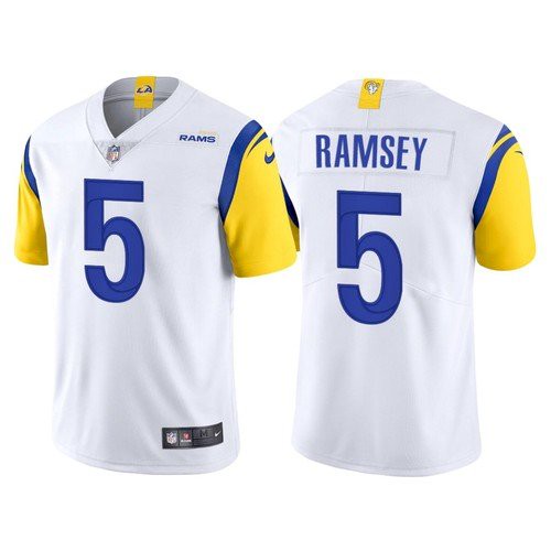 Men's Los Angeles Rams #5 Jalen Ramsey 2021 White Vapor Untouchable Limited Alternate Stitched NFL Jersey (Check description if you want Women or Youth size)