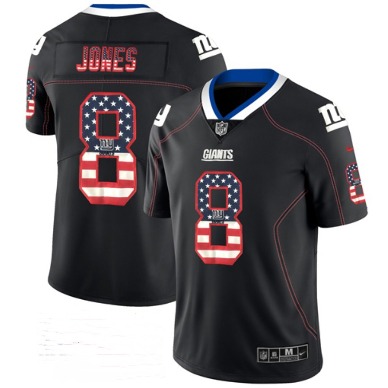 Men's New York Giants #8 Daniel Jones Black USA Flag Color Rush Limited Fashion Stitched NFL Jersey