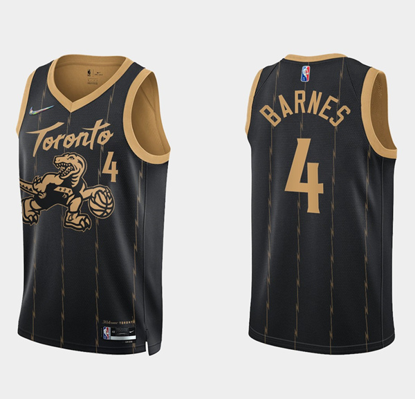 Men's Toronto Raptors #4 Scottie Barnes Black 75th Anniversary Stitched Basketball Jersey