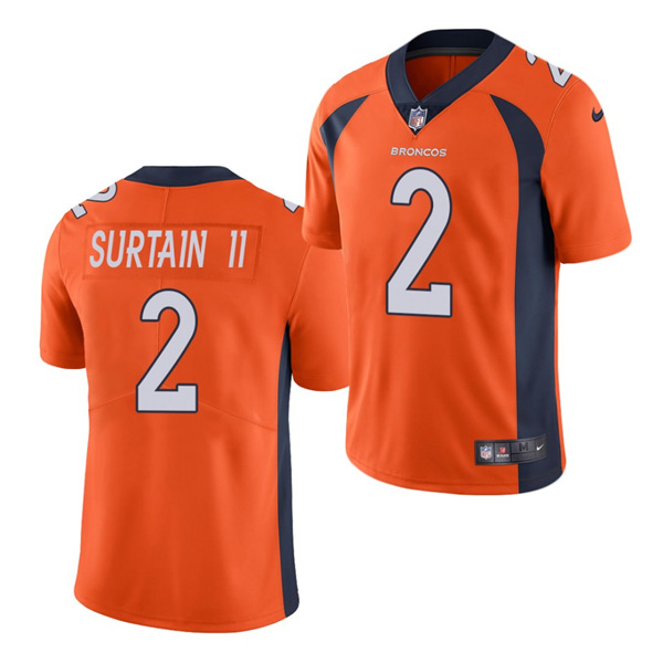 Men's Denver Broncos #2 Patrick Surtain II 2021 NFL Draft Orange Vapor Untouchable Limited Stitched Jersey (Check description if you want Women or Youth size)