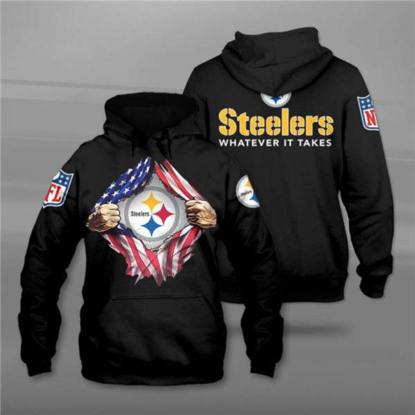 Men's Pittsburgh Steelers Black 3D Trending T-Shirt NFL Hoodie