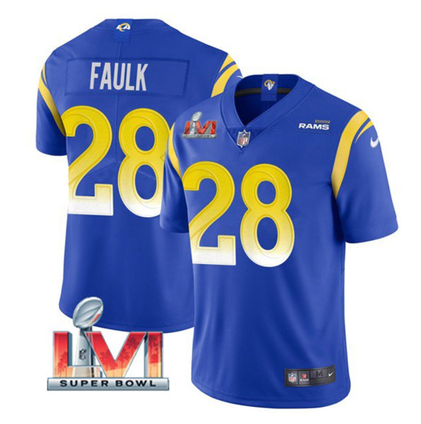 Men's Los Angeles Rams #28 Marshall Faulk Royal 2022 Super Bowl LVI Vapor Limited Stitched Jersey