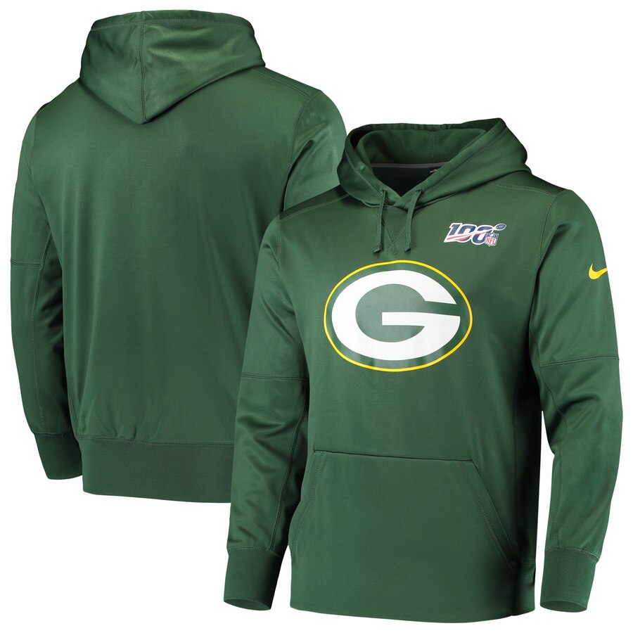 Men's Green Bay Packers Green 100th Season Primary Logo Circuit Performance Pullover NFL Hoodie