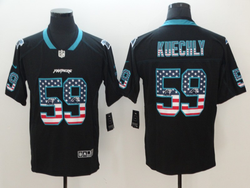 Men's Panthers #59 Luke Kuechly 2018 Black USA Flag Color Rush Limited Fashion NFL Stitched Jersey