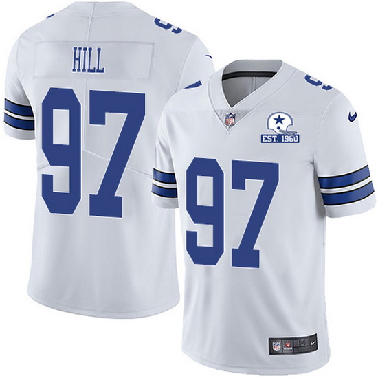 Men's Dallas Cowboys #97 Trysten Hill White With Est 1960 Patch Limited Stitched NFL Jersey