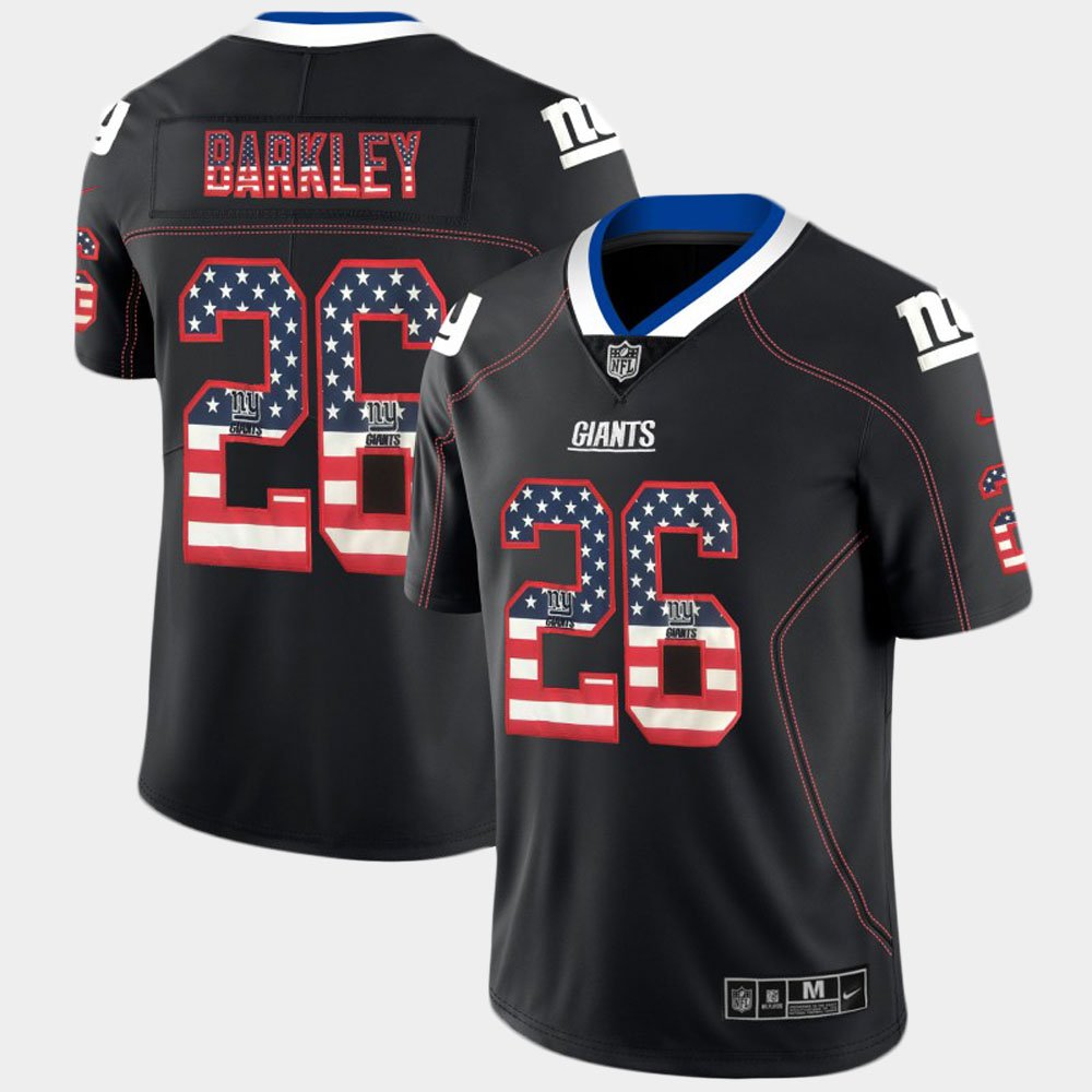 Men's Giants #26 Saquon Barkley 2018 Black USA Flag Color Rush Limited Fashion NFL Stitched Jersey