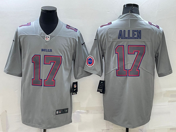 Men's Buffalo Bills #17 Josh Allen Gray With Patch Atmosphere Fashion Stitched Jersey