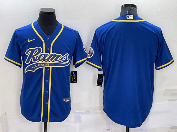 Men's Los Angeles Rams Blank Royal With Patch Cool Base Stitched Baseball Jersey