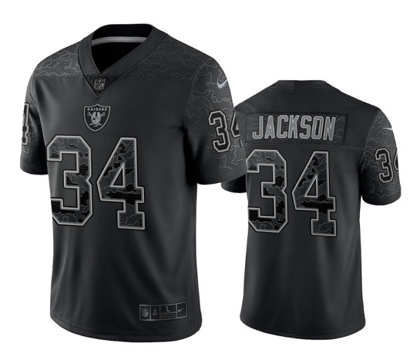 Men's Las Vegas Raiders #34 Bo Jackson Black Reflective Limited Stitched Football Jersey