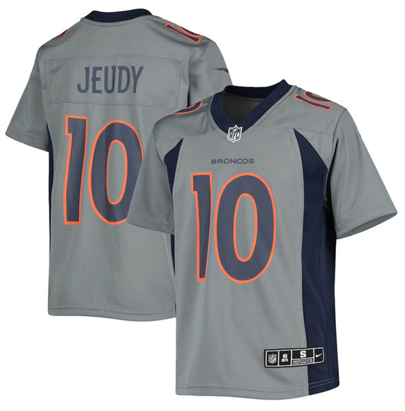 Men's Denver Broncos #10 Jerry Jeudy Gray Game Stitched Game Jersey