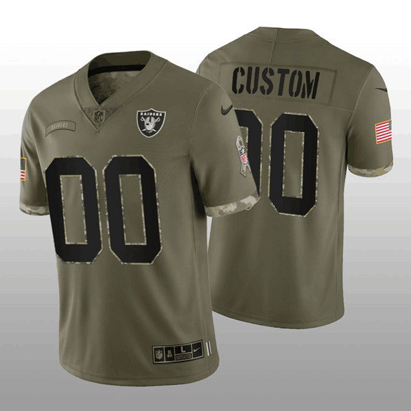 Men's Las Vegas Raiders Customized 2022 Olive Salute To Service Limited Stitched Jersey(Check description if you want Women or Youth size)