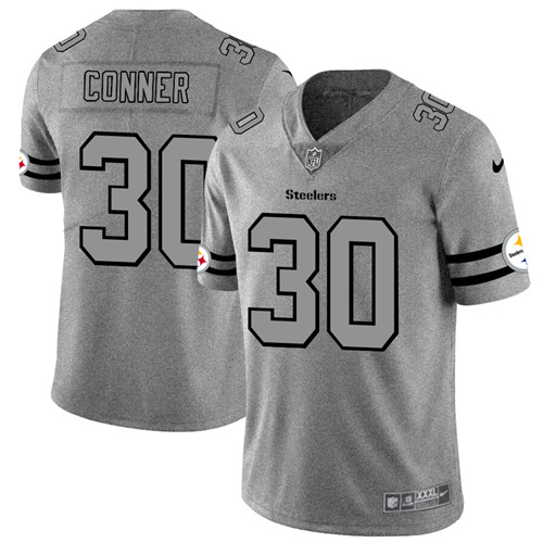 Men's Pittsburgh Steelers #30 James Conner 2019 Gray Gridiron Team Logo Limited Stitched NFL Jersey