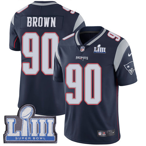 Men's New England Patriots #90 Malcom Brown Navy Blue Super Bowl LIII Vapor Untouchable Limited Stitched NFL Jersey