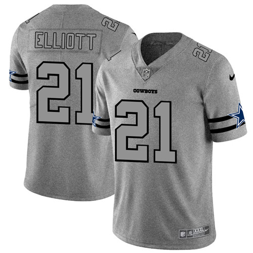 Men's Dallas Cowboys #21 Ezekiel Elliott 2019 Gray Gridiron Team Logo Stitched NFL Jersey